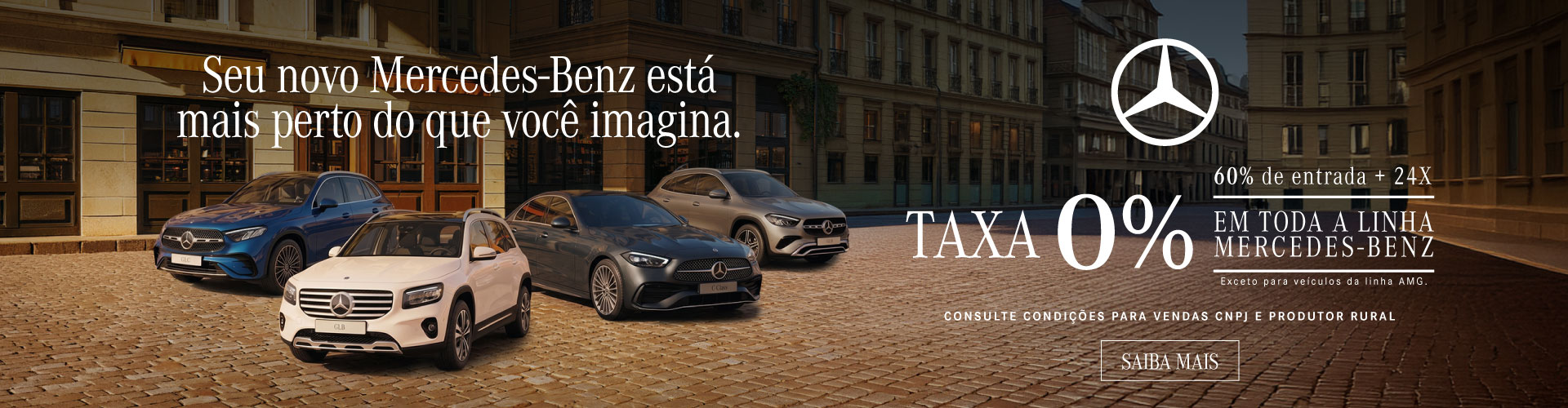 TAXA 0% | 60% DE ENTRADA | 24X EM TODA LINHA MERCEDES-BENZ (exceto para veículos AMG - Mercedes) - 